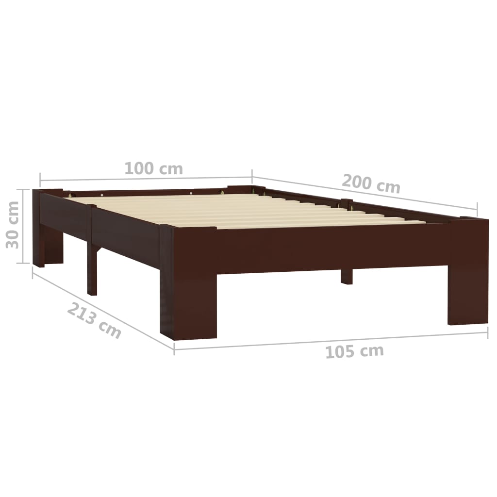Bedframe massief grenenhout donkerbruin 100x200 cm is nu te koop bij PeponiXL, paradijselijk wonen!