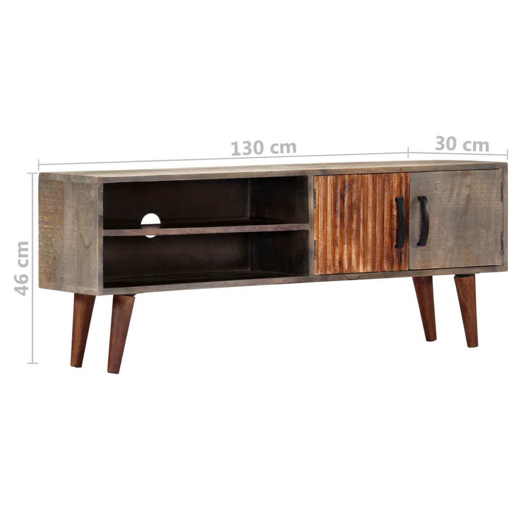 Tv-meubel 130x30x46 cm massief ruw mangohout grijs is nu te koop bij PeponiXL, paradijselijk wonen!