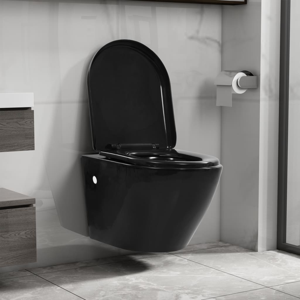 Hangend toilet randloos keramiek zwart is nu te koop bij PeponiXL, paradijselijk wonen!