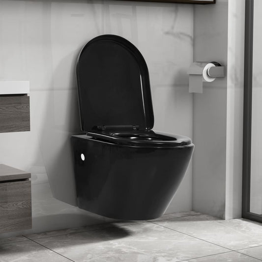 Hangend toilet randloos keramiek zwart is nu te koop bij PeponiXL, paradijselijk wonen!