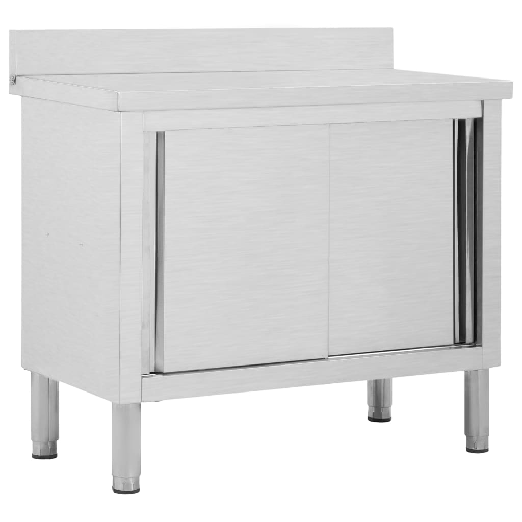 Werktafel met schuifdeuren 100x50x(95-97) cm roestvrij staal is nu te koop bij PeponiXL, paradijselijk wonen!