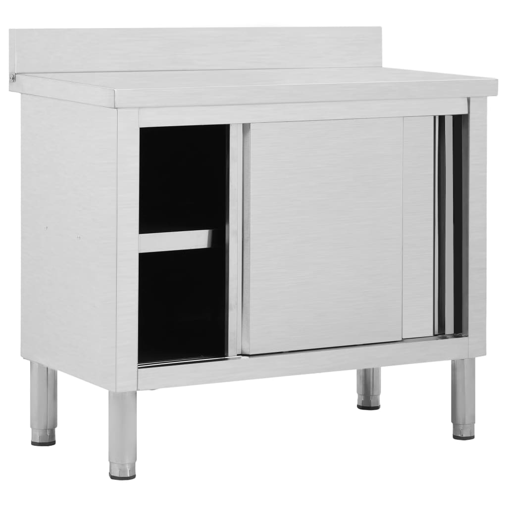 Werktafel met schuifdeuren 100x50x(95-97) cm roestvrij staal is nu te koop bij PeponiXL, paradijselijk wonen!