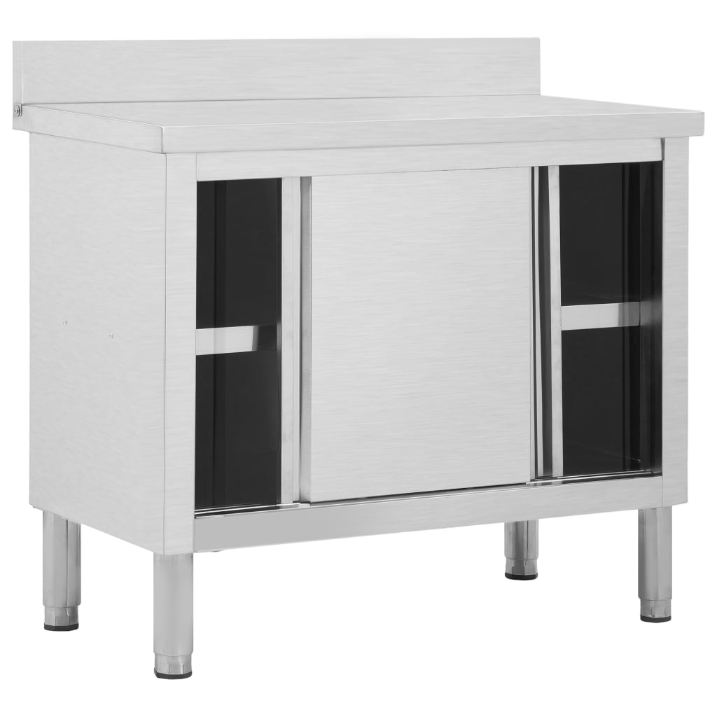 Werktafel met schuifdeuren 100x50x(95-97) cm roestvrij staal is nu te koop bij PeponiXL, paradijselijk wonen!