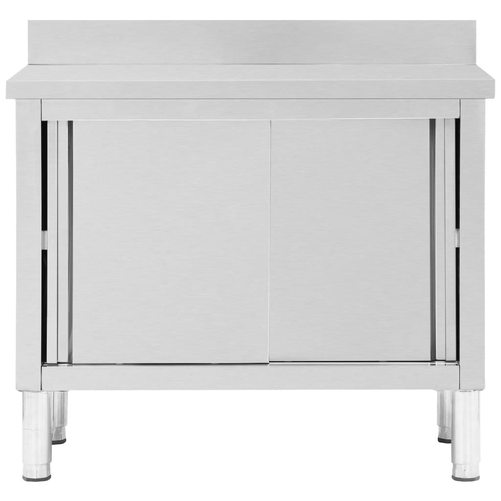 Werktafel met schuifdeuren 100x50x(95-97) cm roestvrij staal is nu te koop bij PeponiXL, paradijselijk wonen!