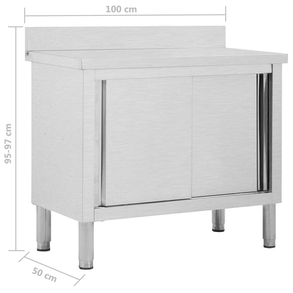 Werktafel met schuifdeuren 100x50x(95-97) cm roestvrij staal is nu te koop bij PeponiXL, paradijselijk wonen!