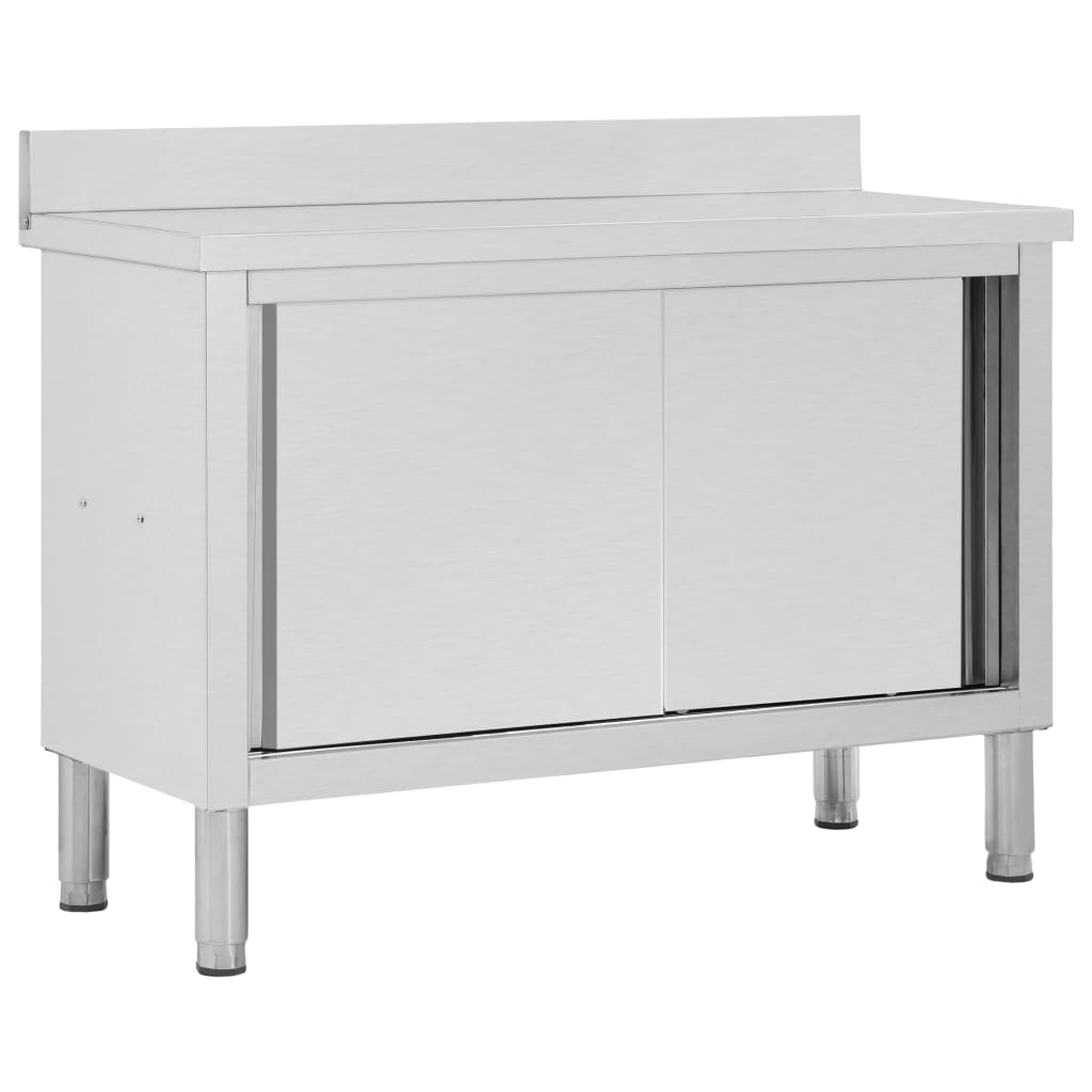 Werktafel met schuifdeuren 120x50x(95-97) cm roestvrij staal is nu te koop bij PeponiXL, paradijselijk wonen!