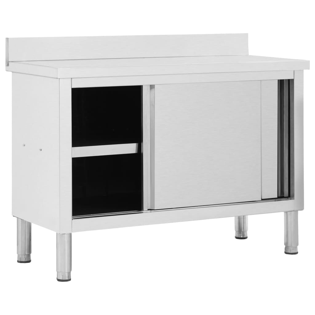 Werktafel met schuifdeuren 120x50x(95-97) cm roestvrij staal is nu te koop bij PeponiXL, paradijselijk wonen!