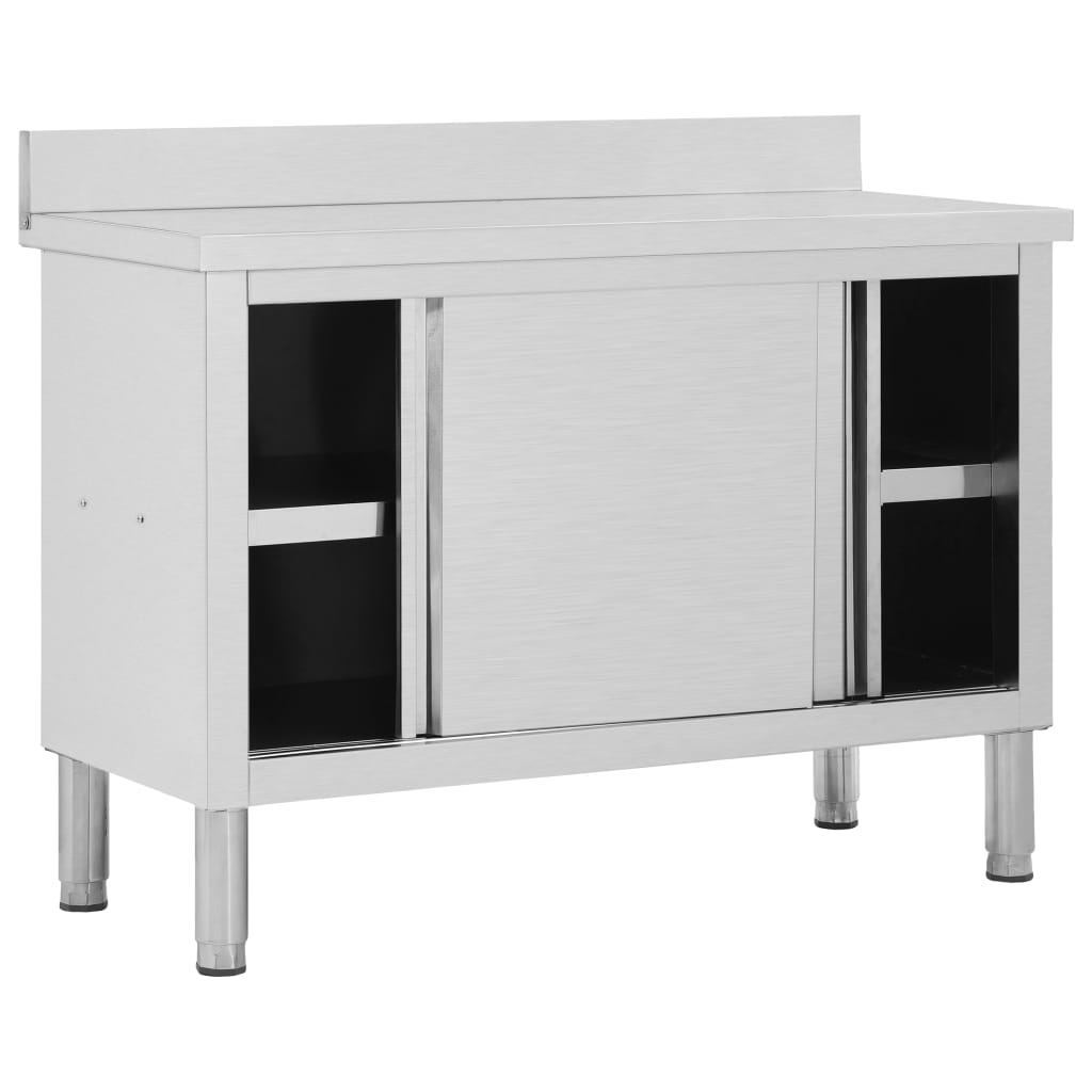 Werktafel met schuifdeuren 120x50x(95-97) cm roestvrij staal is nu te koop bij PeponiXL, paradijselijk wonen!