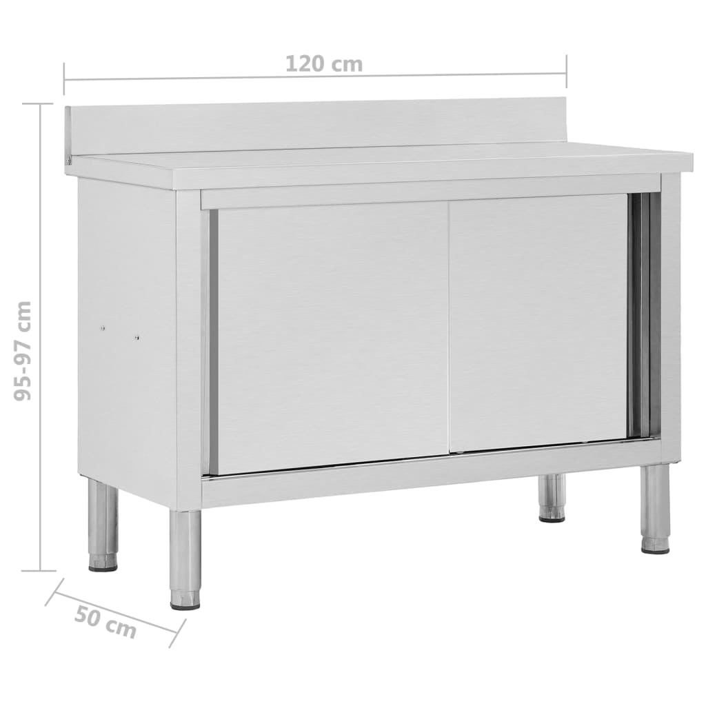 Werktafel met schuifdeuren 120x50x(95-97) cm roestvrij staal is nu te koop bij PeponiXL, paradijselijk wonen!