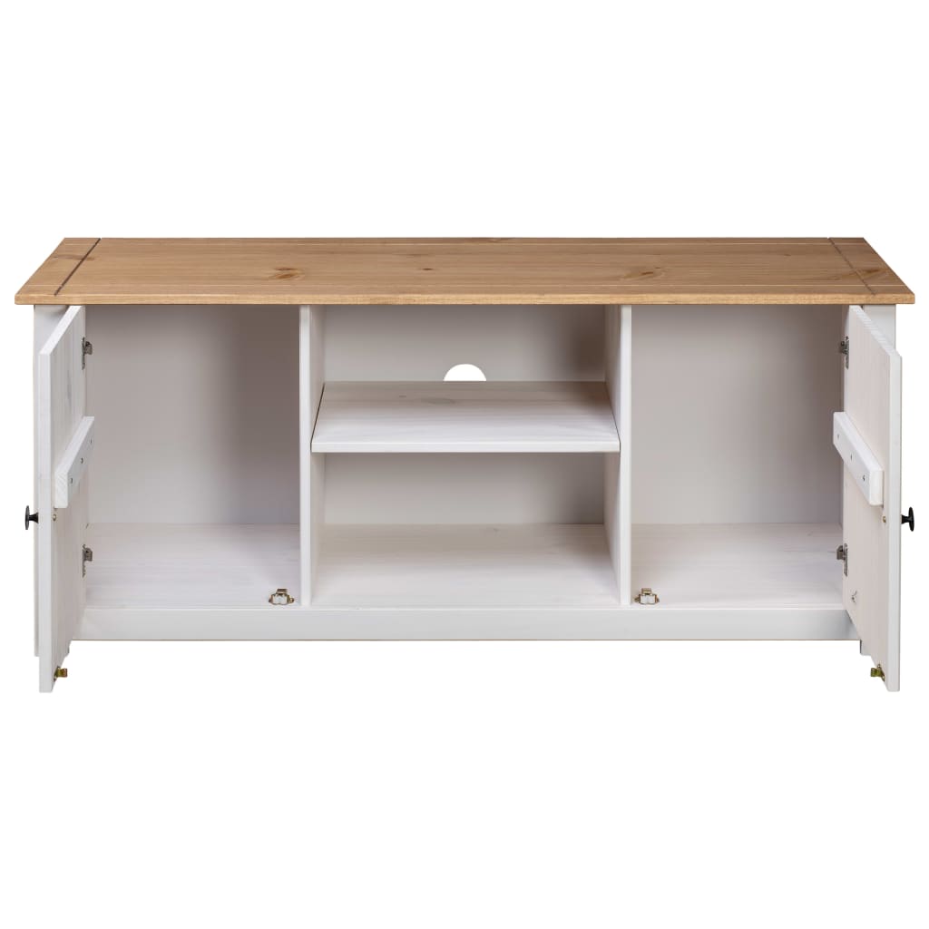 Tv-kast Panama Range 120x40x50 cm massief grenenhout wit is nu te koop bij PeponiXL, paradijselijk wonen!