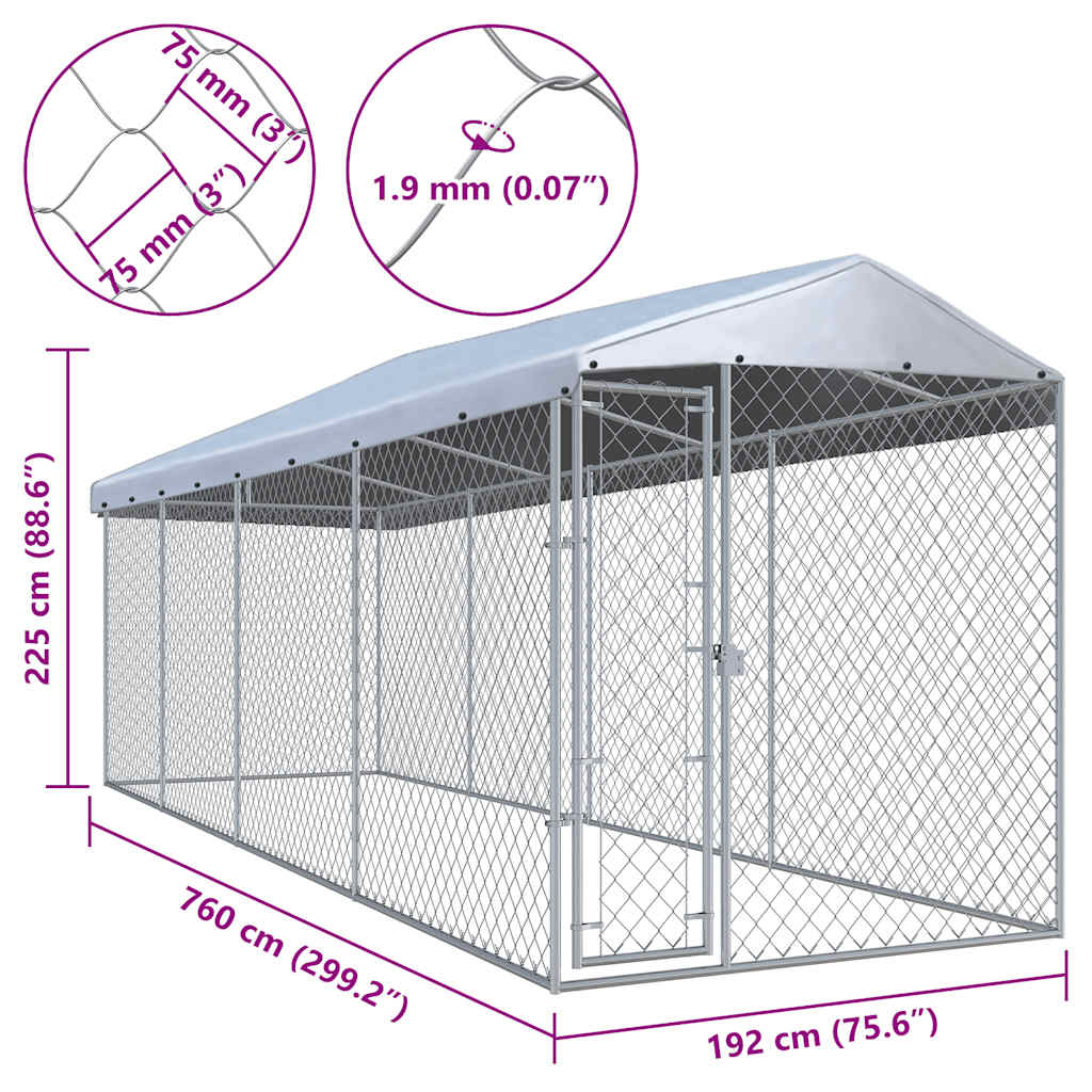 Hondenkennel voor buiten met dak 760x190x225 m is nu te koop bij PeponiXL, paradijselijk wonen!