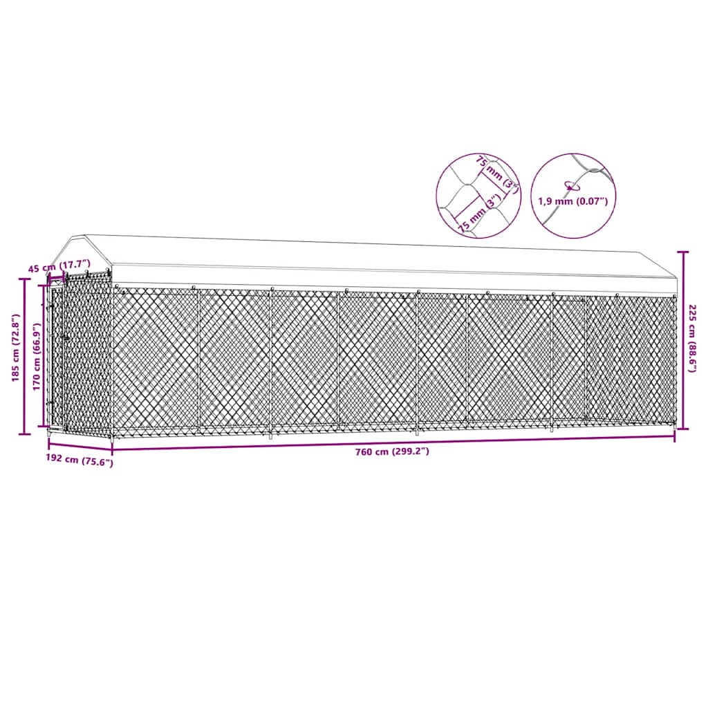 Hondenkennel voor buiten met dak 760x190x225 m is nu te koop bij PeponiXL, paradijselijk wonen!