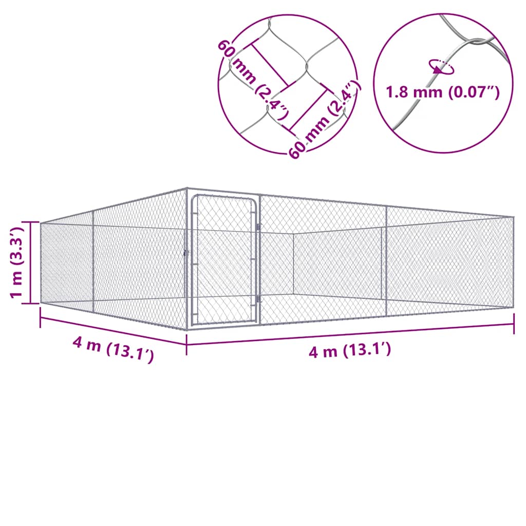 Hondenkennel voor buiten 4x4x1 m gegalvaniseerd staal is nu te koop bij PeponiXL, paradijselijk wonen!