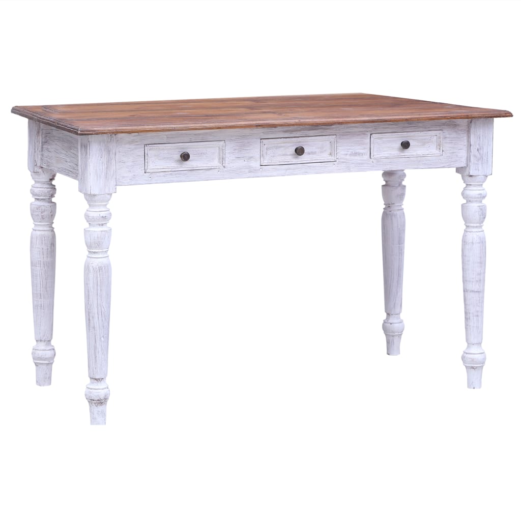 Bureau met lades 117x57x75 cm massief mahoniehout wit is nu te koop bij PeponiXL, paradijselijk wonen!