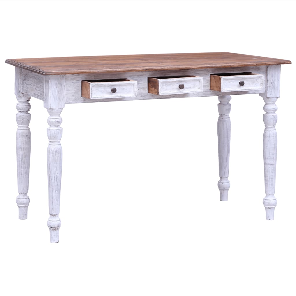 Bureau met lades 117x57x75 cm massief mahoniehout wit is nu te koop bij PeponiXL, paradijselijk wonen!