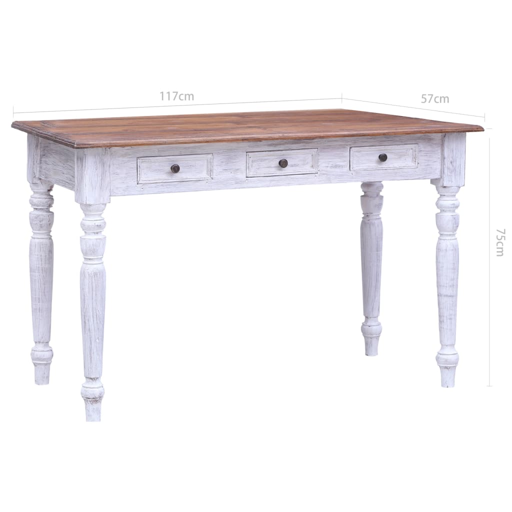 Bureau met lades 117x57x75 cm massief mahoniehout wit is nu te koop bij PeponiXL, paradijselijk wonen!