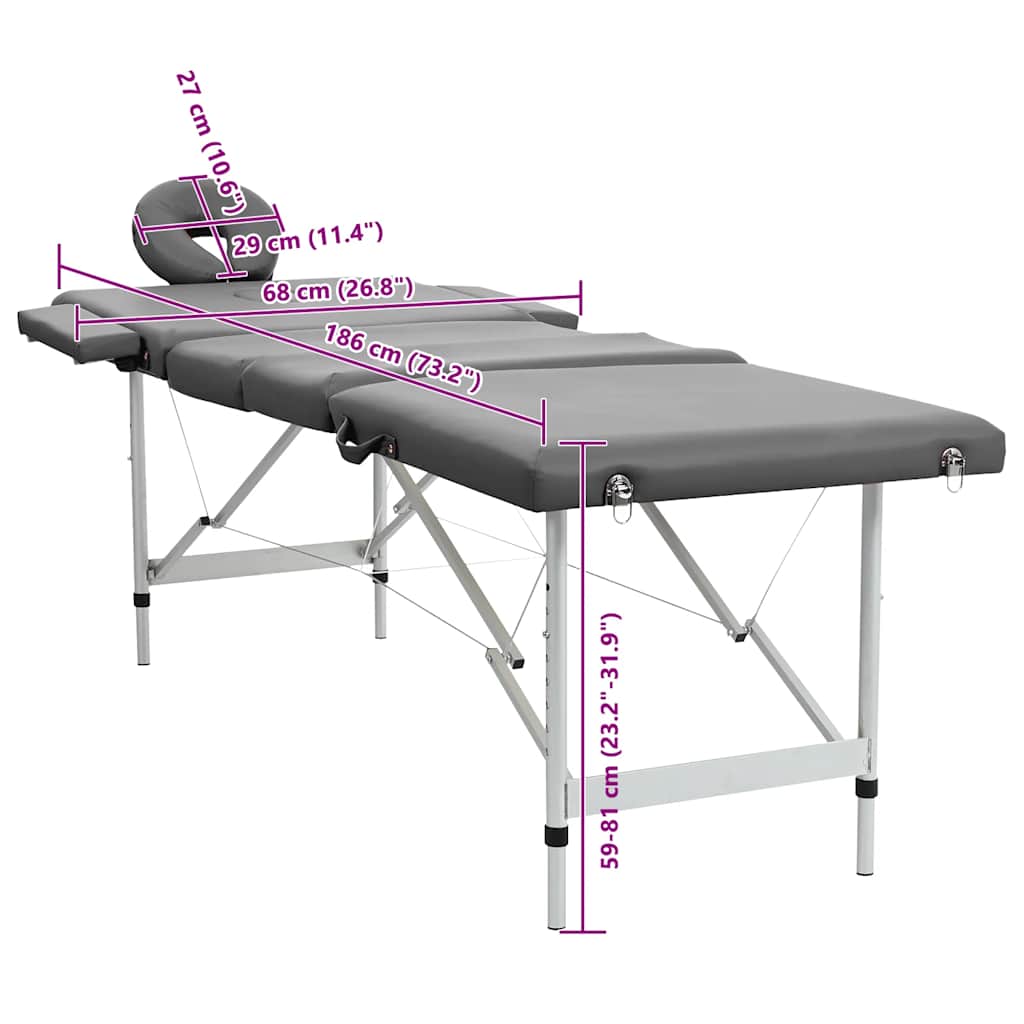 Massagetafel met 4 zones 186x68 cm aluminium frame antraciet is nu te koop bij PeponiXL, paradijselijk wonen!