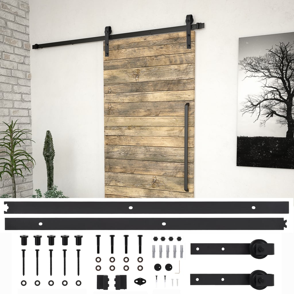 Doos met onderdelen voor schuifdeur SKIEN 200 cm staal zwart is nu te koop bij PeponiXL, paradijselijk wonen!