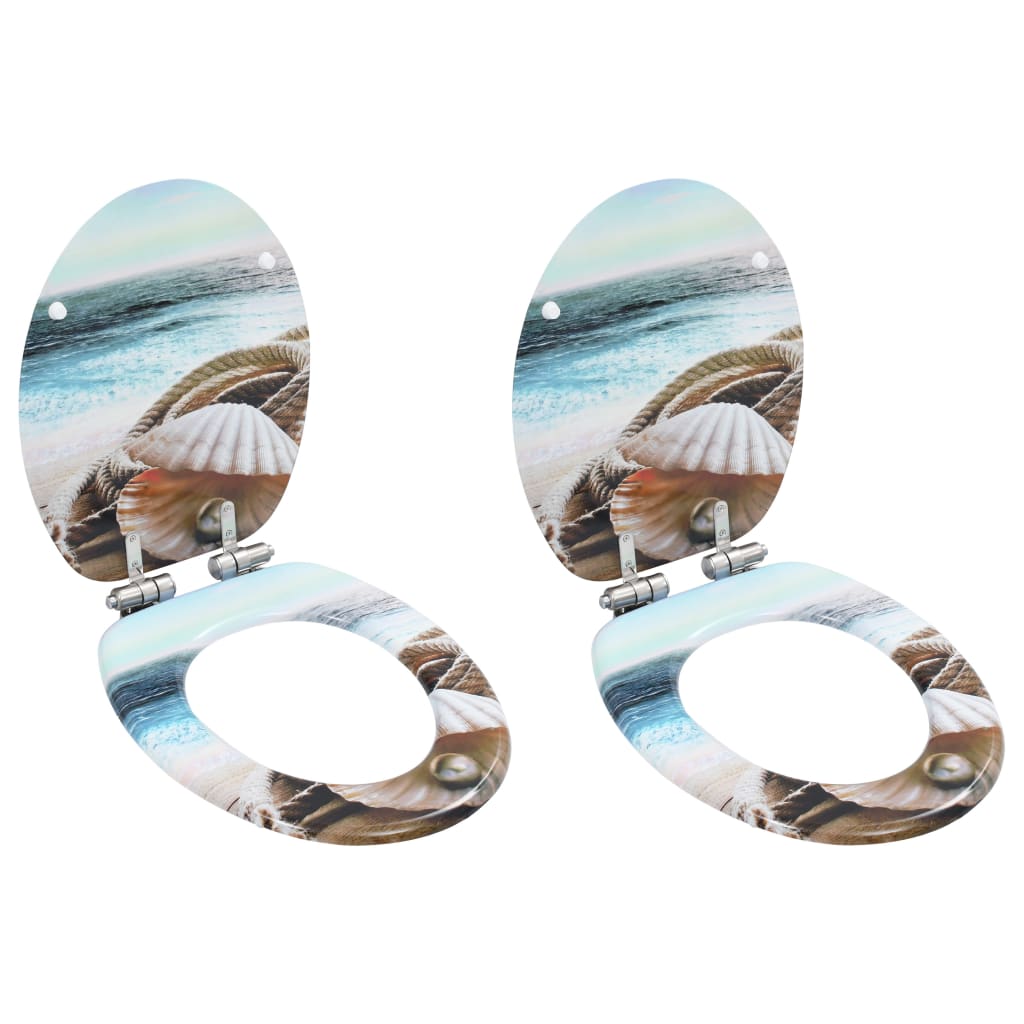 Toiletbrillen 2 st met soft-close deksels MDF mosselontwerp is nu te koop bij PeponiXL, paradijselijk wonen!