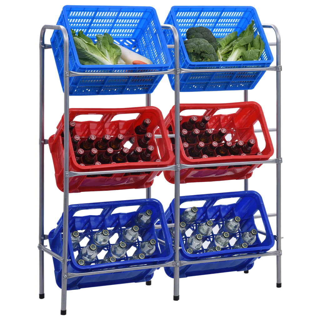 Opbergrek voor 6 kratten 96x33x116 cm steel zilverkleurig is nu te koop bij PeponiXL, paradijselijk wonen!