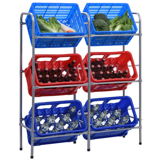 Opbergrek voor 6 kratten 96x33x116 cm steel zilverkleurig is nu te koop bij PeponiXL, paradijselijk wonen!