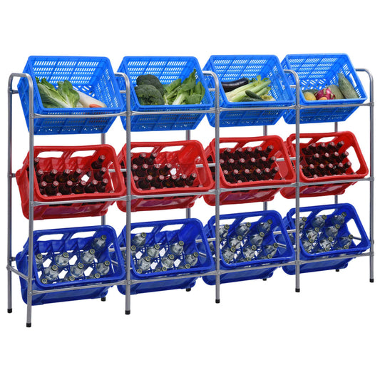 Opbergrek voor 12 kratten 190x33x116 cm staal zilverkleurig is nu te koop bij PeponiXL, paradijselijk wonen!