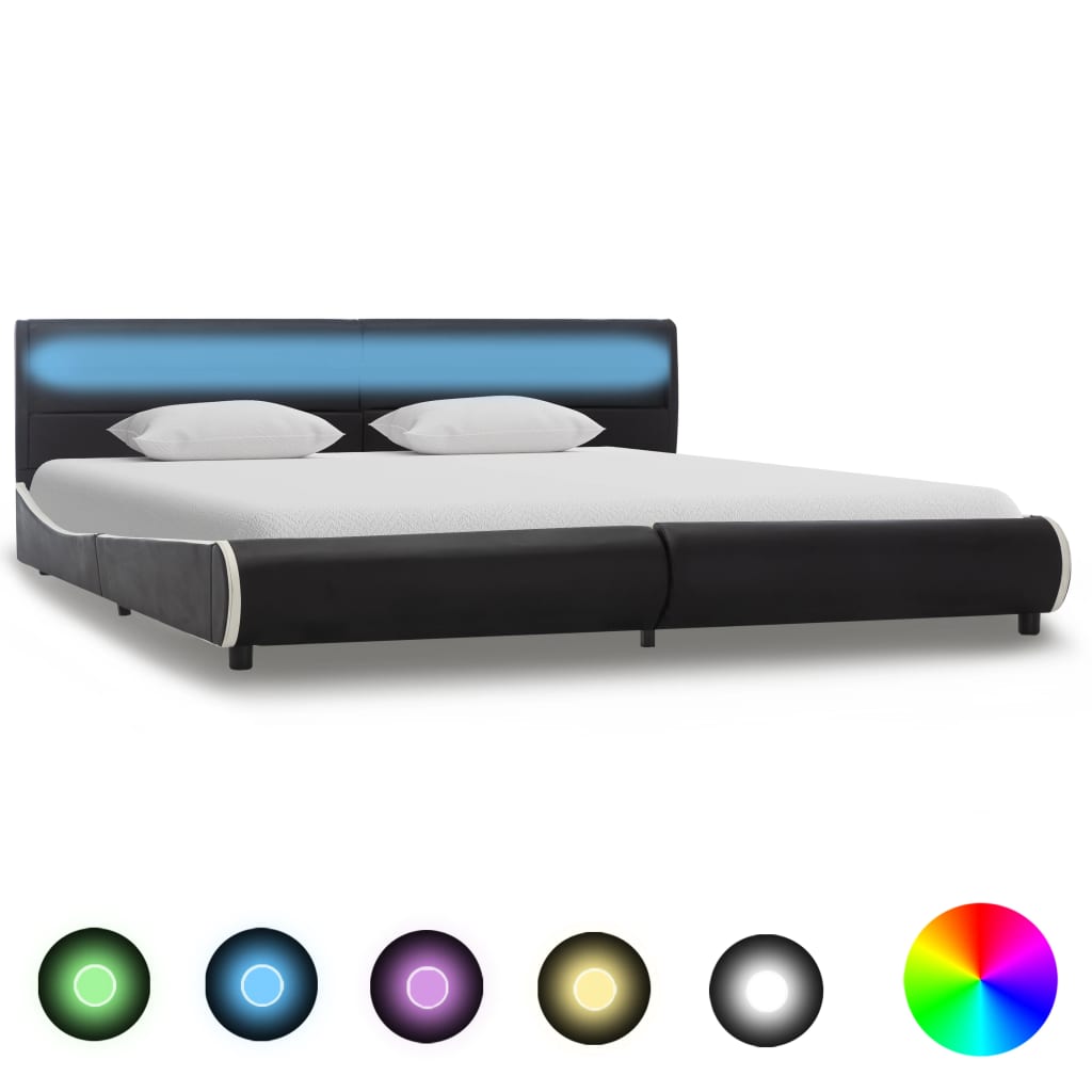 Bedframe met LED kunstleer zwart 180x200 cm is nu te koop bij PeponiXL, paradijselijk wonen!