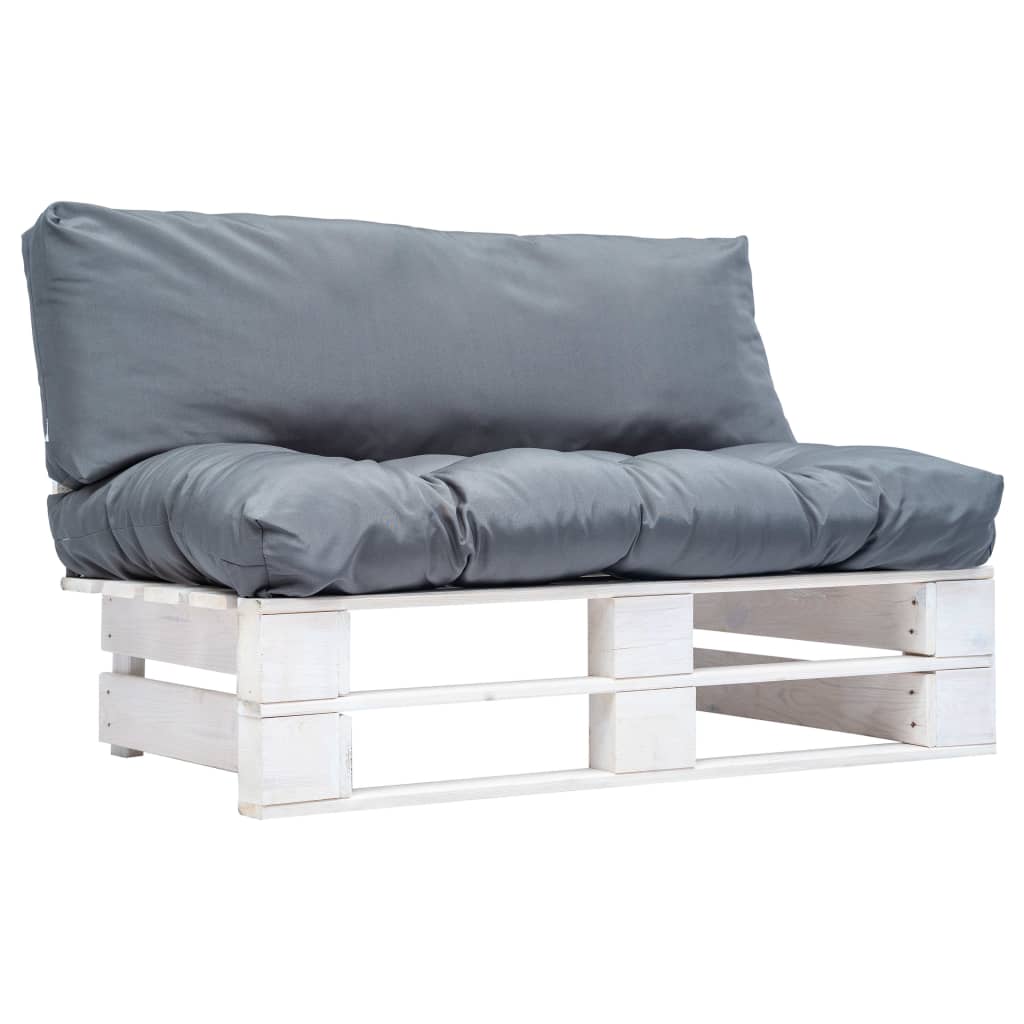 Tuinbank pallet met grijze kussens grenenhout is nu te koop bij PeponiXL, paradijselijk wonen!