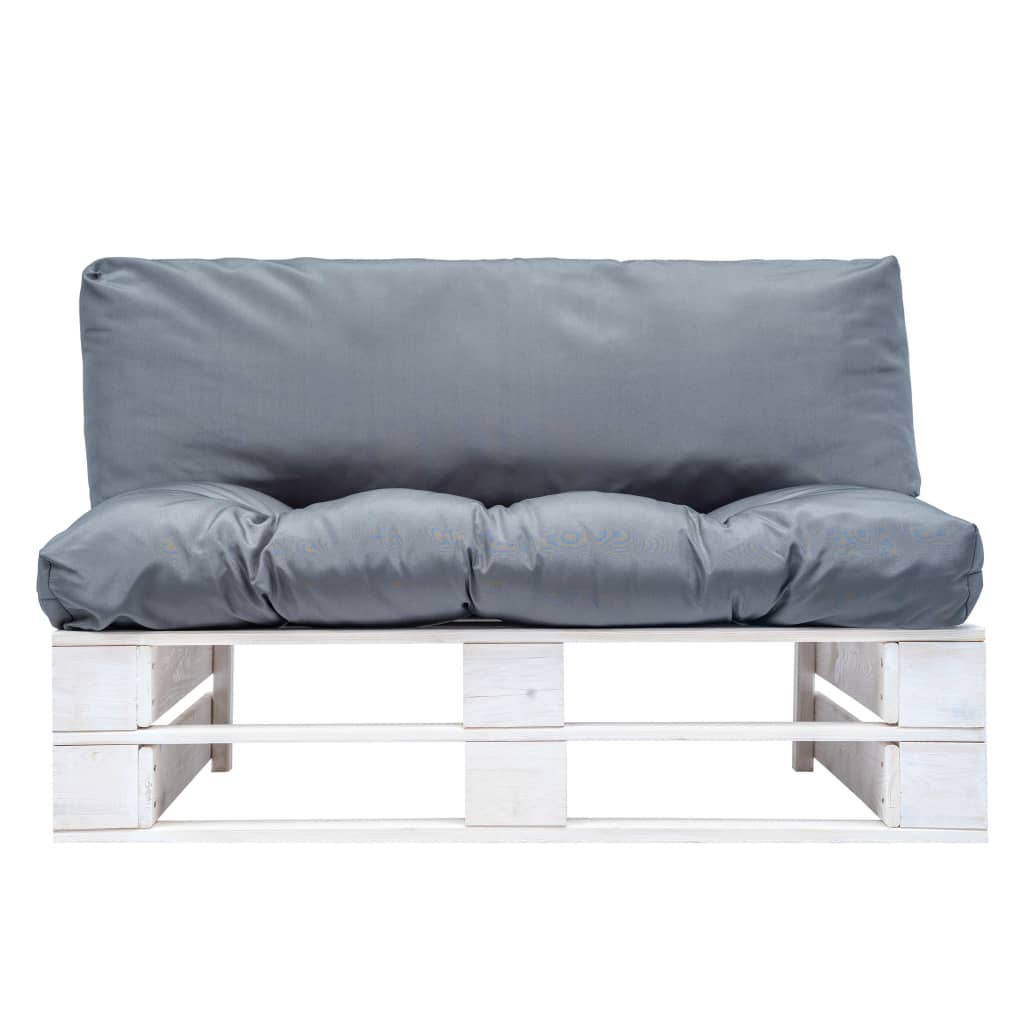 Tuinbank pallet met grijze kussens grenenhout is nu te koop bij PeponiXL, paradijselijk wonen!