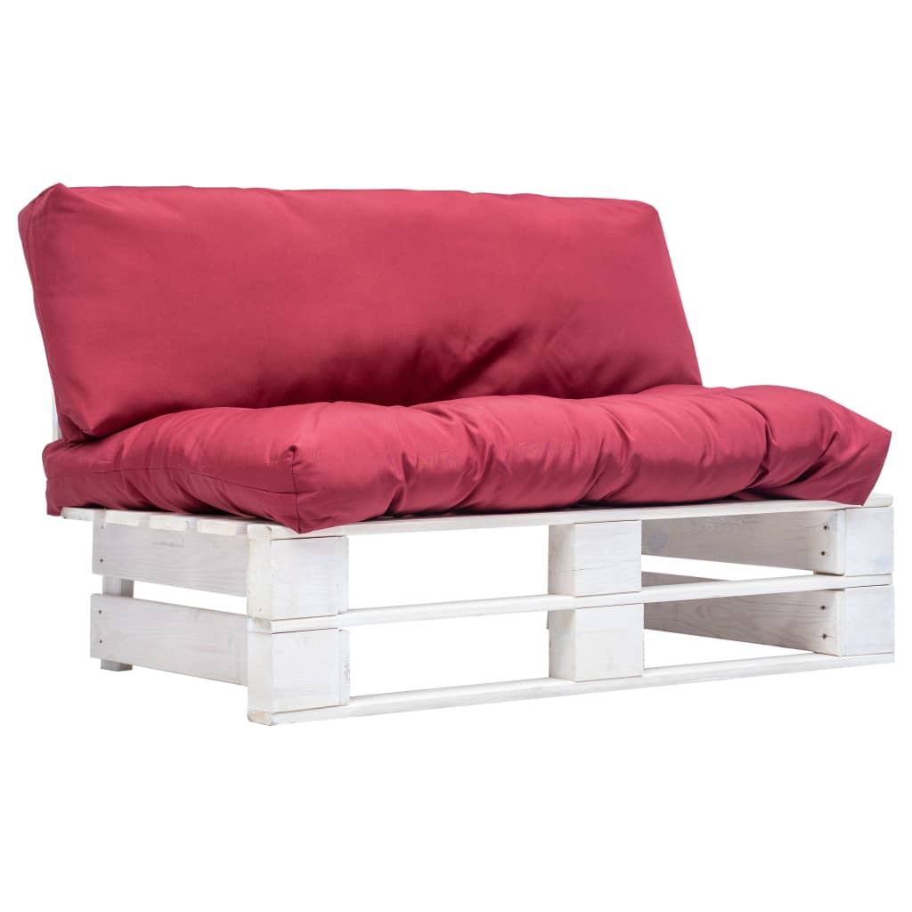 Tuinbank pallet met rode kussens grenenhout is nu te koop bij PeponiXL, paradijselijk wonen!