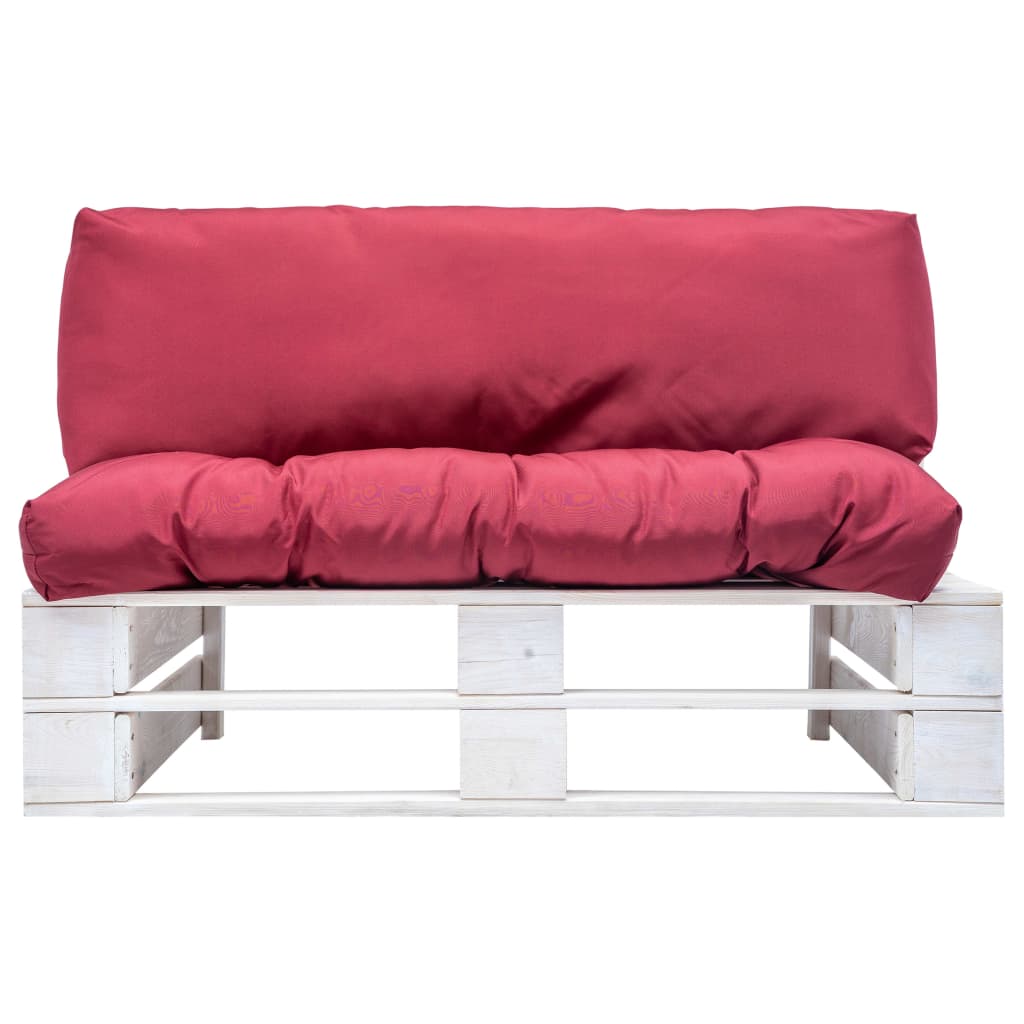 Tuinbank pallet met rode kussens grenenhout is nu te koop bij PeponiXL, paradijselijk wonen!