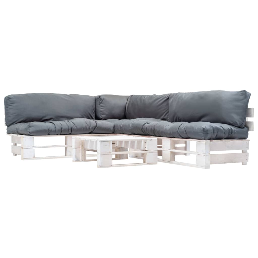 4-delige Loungeset pallet met grijze kussens hout