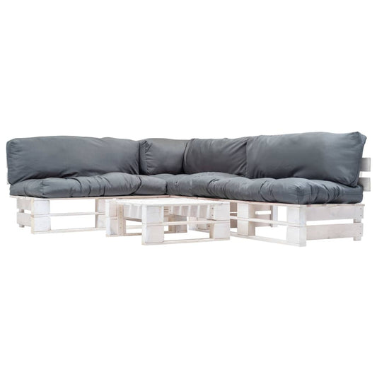 4-delige Loungeset pallet met grijze kussens hout is nu te koop bij PeponiXL, paradijselijk wonen!