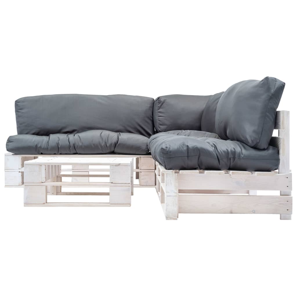 4-delige Loungeset pallet met grijze kussens hout