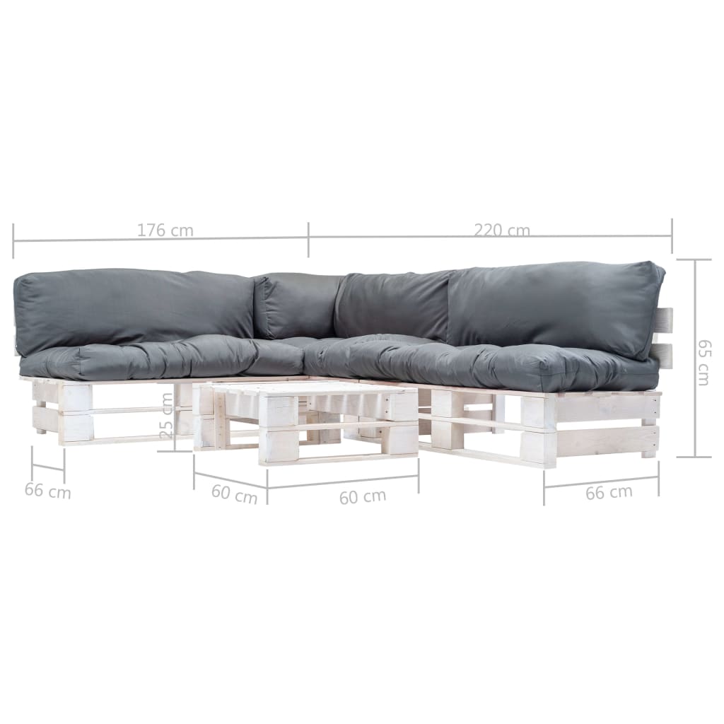 4-delige Loungeset pallet met grijze kussens hout