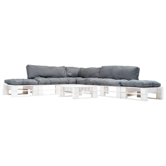 6-delige Loungeset pallet met grijze kussens hout is nu te koop bij PeponiXL, paradijselijk wonen!