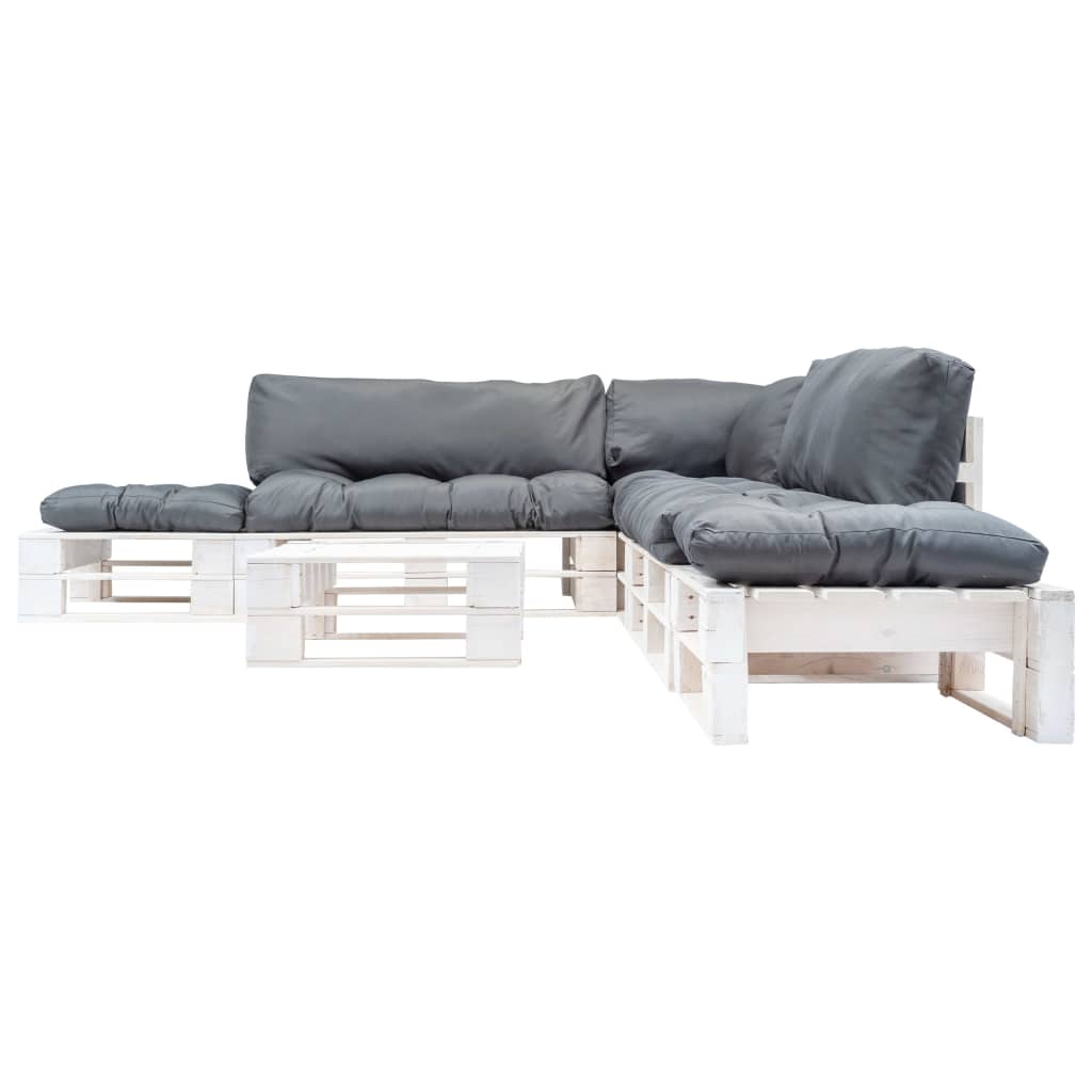 6-delige Loungeset pallet met grijze kussens hout
