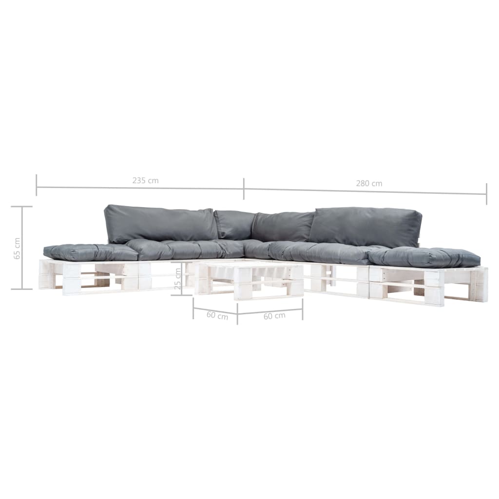 6-delige Loungeset pallet met grijze kussens hout