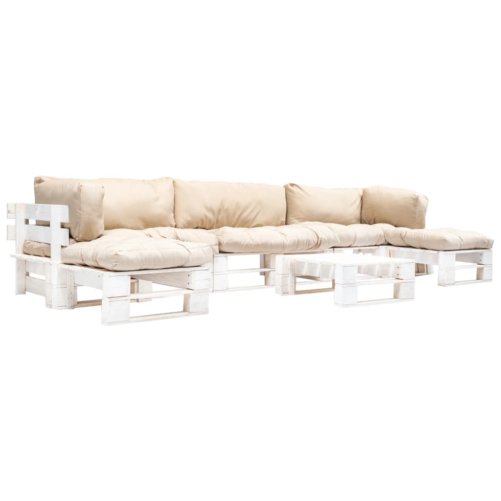 6-delige Loungeset pallet met zandkleurige kussens hout