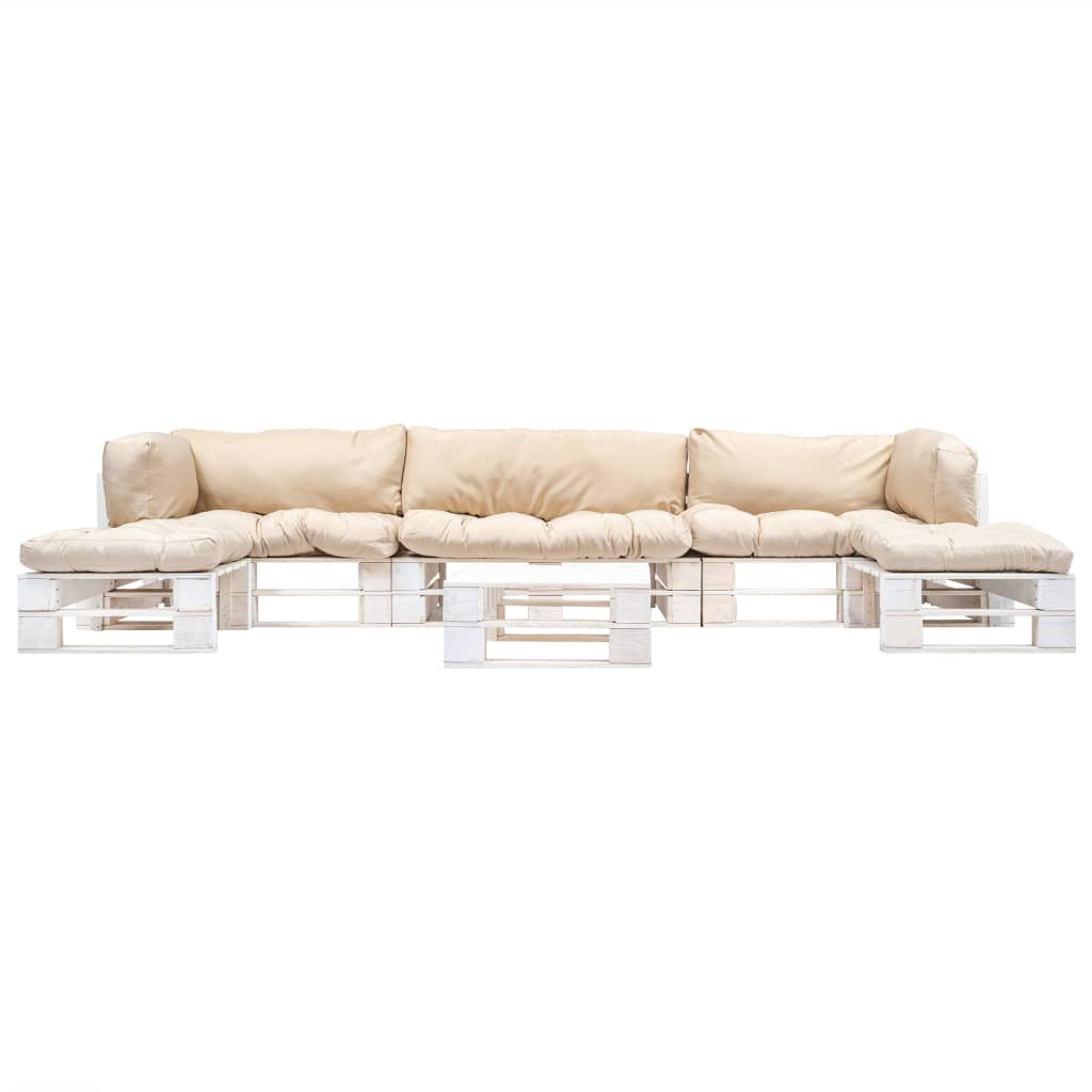 6-delige Loungeset pallet met zandkleurige kussens hout