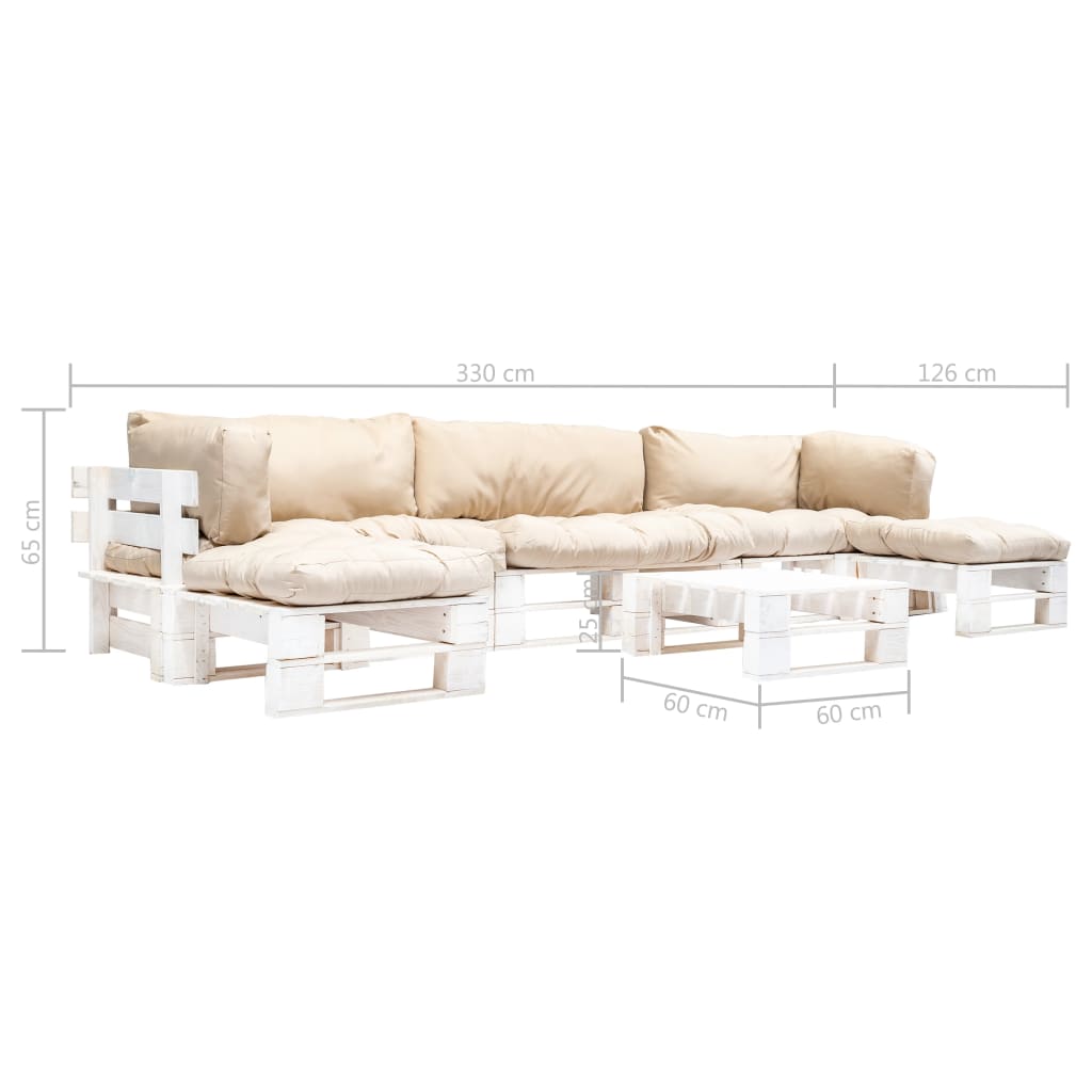 6-delige Loungeset pallet met zandkleurige kussens hout