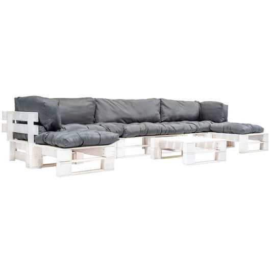 6-delige Loungeset pallet met grijze kussens hout is nu te koop bij PeponiXL, paradijselijk wonen!
