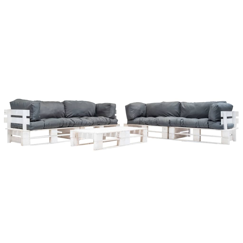 6-delige Loungeset pallet met grijze kussens hout is nu te koop bij PeponiXL, paradijselijk wonen!