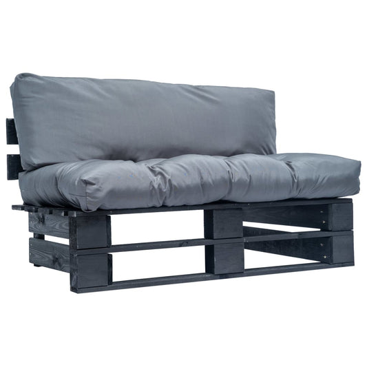 Tuinbank met grijze kussens pallet grenenhout is nu te koop bij PeponiXL, paradijselijk wonen!