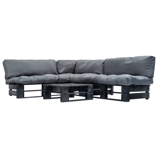 4-delige Loungeset pallet met grijze kussens hout is nu te koop bij PeponiXL, paradijselijk wonen!