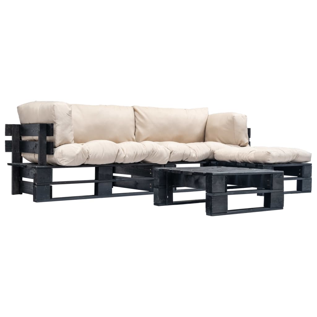 4-delige Loungeset pallet met zandkleurige kussens hout