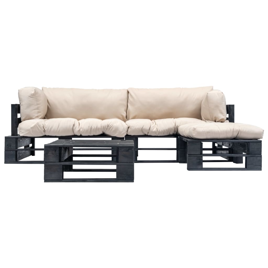 4-delige Loungeset pallet met zandkleurige kussens hout