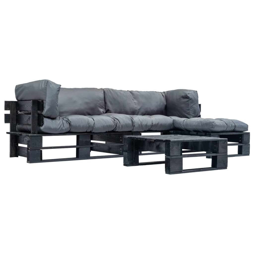 4-delige Loungeset pallet met grijze kussens hout
