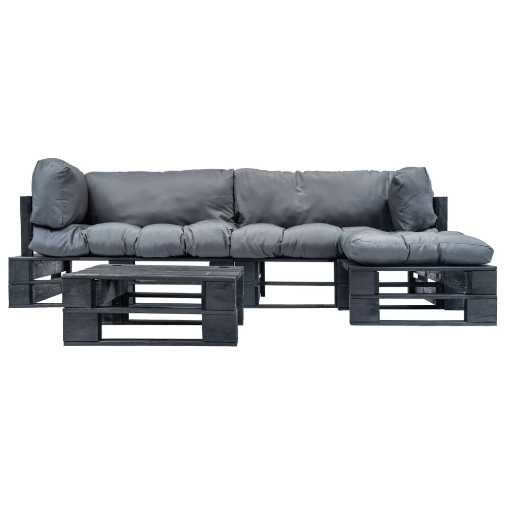 4-delige Loungeset pallet met grijze kussens hout
