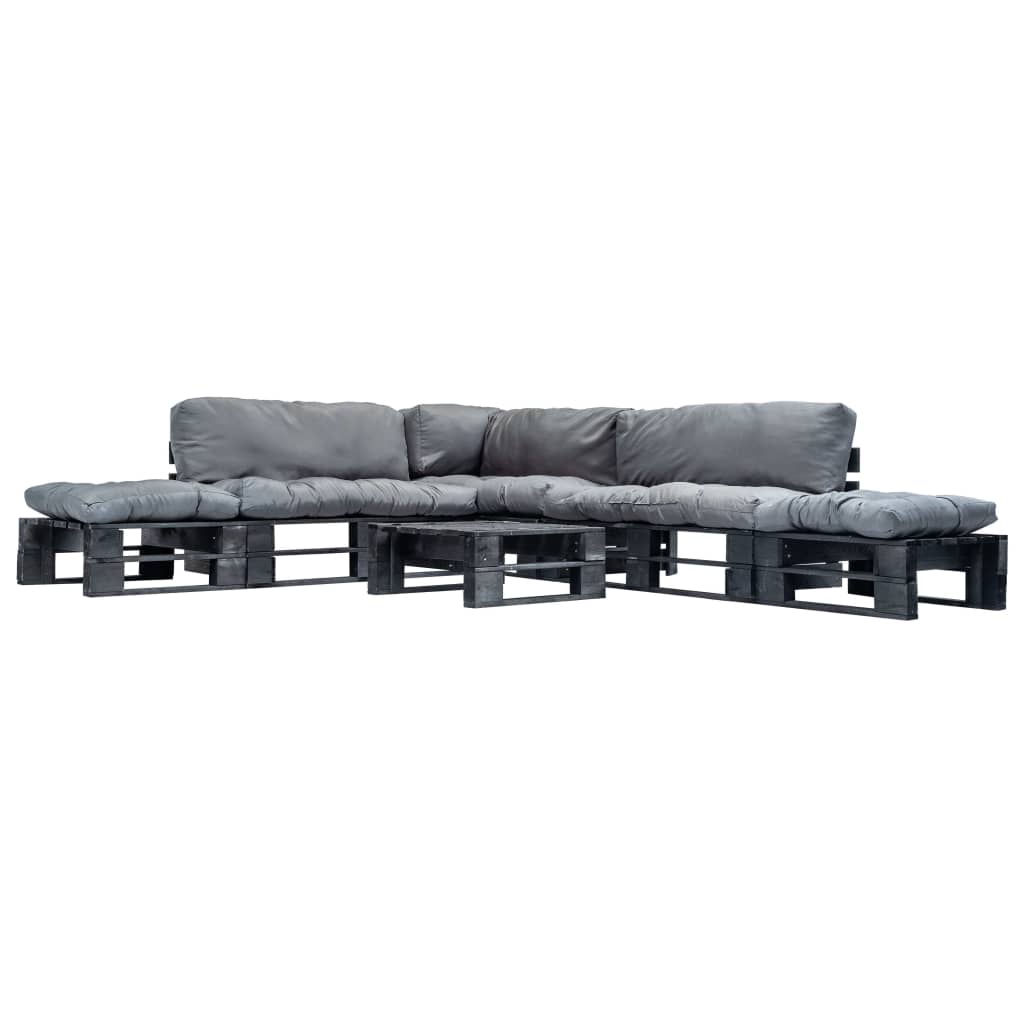 6-delige Loungeset pallet met grijze kussens hout is nu te koop bij PeponiXL, paradijselijk wonen!